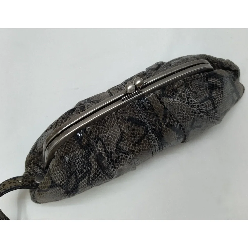 Kenneth Cole Reaction Gray Leather Snakeskin Embossed Kisslock Framed Clutch